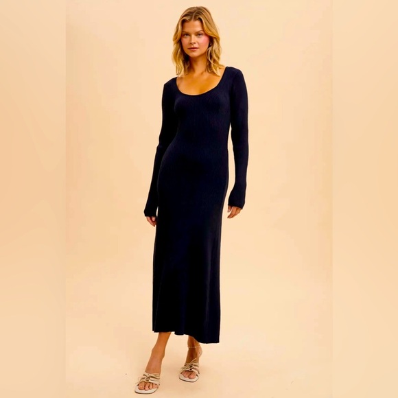 NWT Viscose Blend Knitted Maxi Sweater Dress Black - Picture 1 of 5